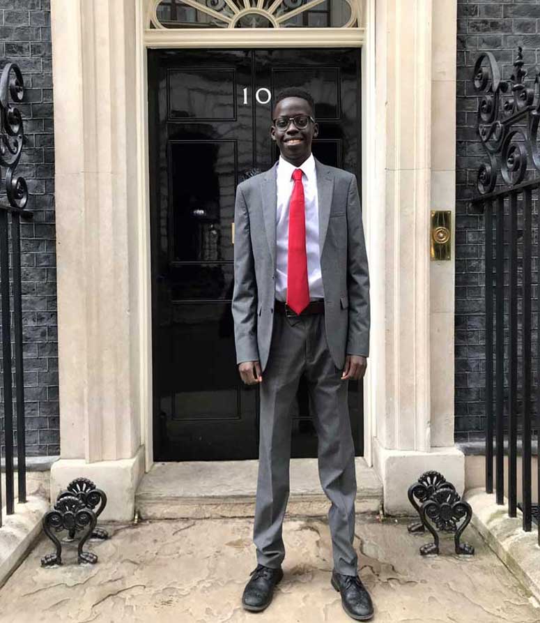 Camden Youth MP Athian Akec at 10 Downing Street